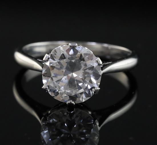 A mid 20th century 18ct white gold and solitaire diamond ring, size M.